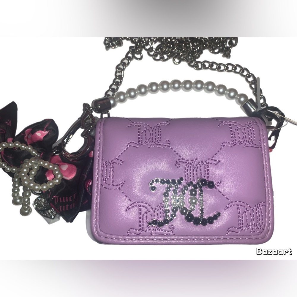 Juicy Couture Lavender Tie the Knot WOS Pearl Handle CC Purse Bag Cherry Pearls